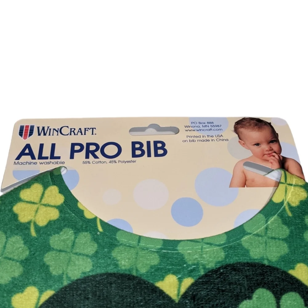 Wincraft Lucky Charm Green & Yellow Shamrock Clover Irish All Pro Baby Bib NWT
